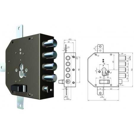 Serrures Cr à appliquer 2350G-51Mc avec loquet gauche Mm. 60