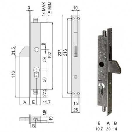 Serratura Infilare Montanti All 46305-19-0 Cisa