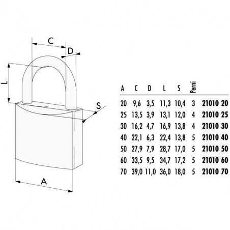 Lucchetto Ottone Mm 30 21010 Cisa Ll