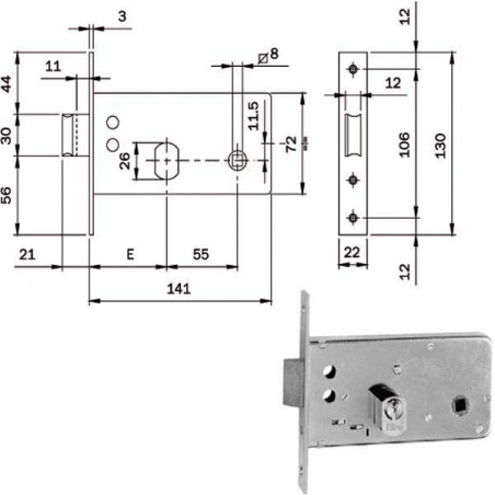 Serratura Infilare Fasce All F22 E 60 725600 Iseo