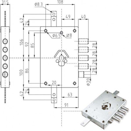 Serratura Sic.Triplice Sx Cilindro E63 Ne42 Atra