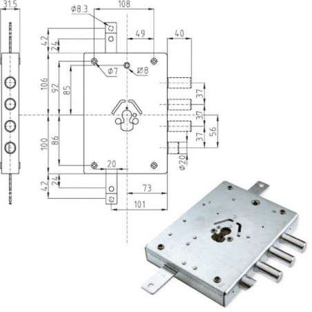 Serratura Sic.Triplice Dx Cilindro E73 Ne43-7 Atra