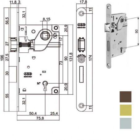 Serratura Inf.Legno Centro E50 Bronzata 1002 Agb