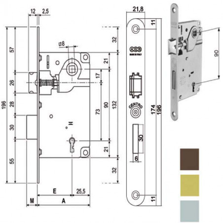 Serratura Inf.Legno Centro E50 Ottonata 1001 Agb