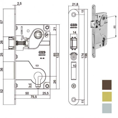 Serratura Inf.Legno Centro E50 Bronzata 1024 Agb