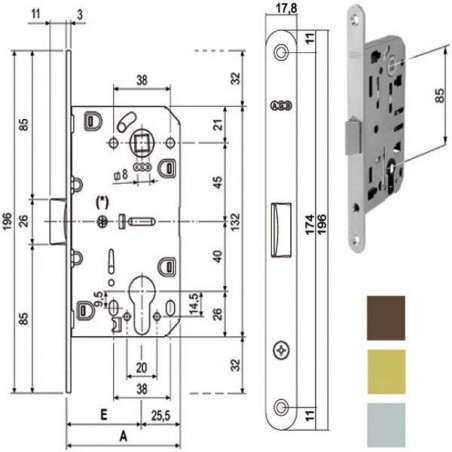 Serratura Inf.Legno Mediana E50 Bronzata 1103 Agb