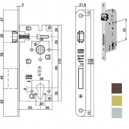 Serratura Inf.Legno Duo E40 Ottonata 851 Agb