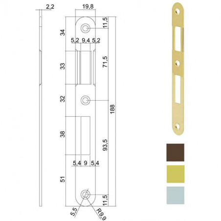 Incontro Serrature Patent Bt 8X70 Bronzato 570 Agb