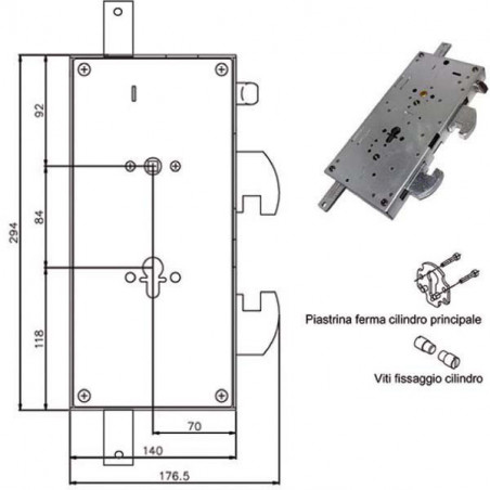 Serratura Sic.Triplice Cil. E70 Dx Gripstop Tesio