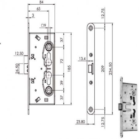 Serratura Inf.Tagliafuoco Q9 214110 Iseo