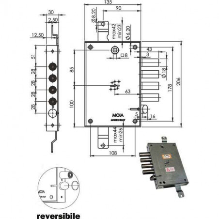 Serratura Sic.Triplice Dx Dm E63 614/280 Moia