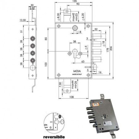 Serratura Sic.Triplice Cil. E63 664/280 Moia