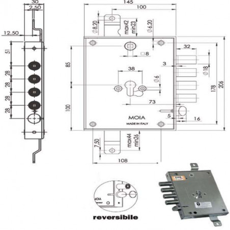 Serratura Sic.Triplice Cil. E73 664/281 Moia