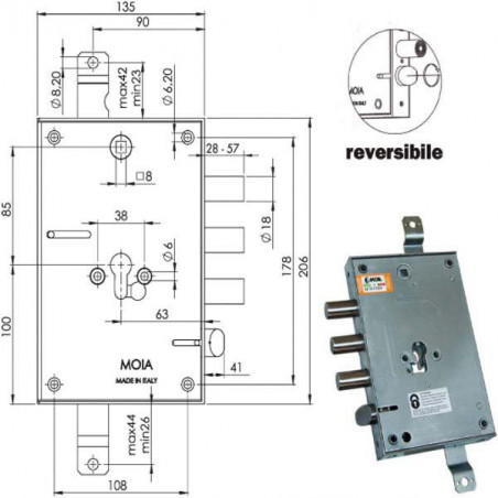 Serratura Sic.Triplice Cil. E63 664/370 Moia