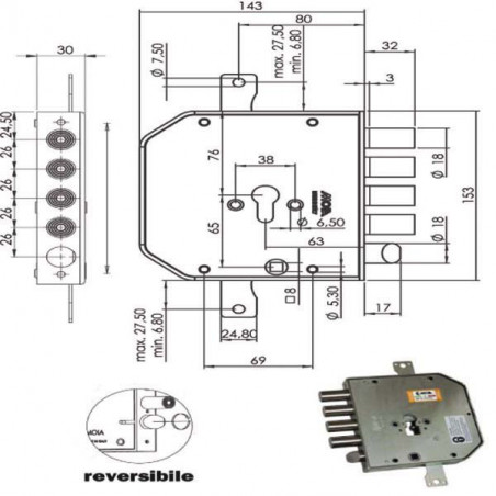 Serratura Sic.Triplice Dx Cil. E63 Ap954 Moia