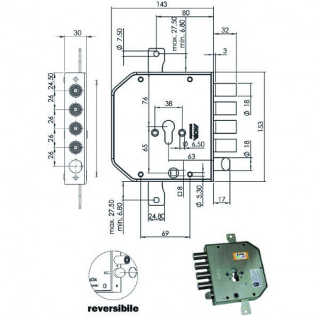 Serratura Sic.Triplice Dx Cil. E63 Ap954+9 Moia