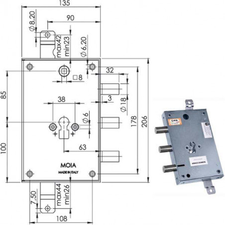 Serratura Sic.Triplice Cil. E63 Ad663/560 Moia