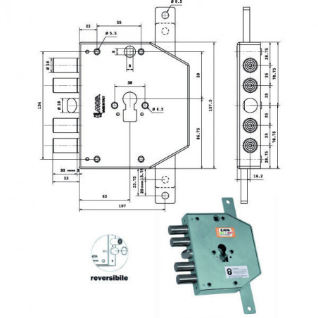 Serratura Sic.Triplice Dx Cil. E63 Rco654/250 Moia