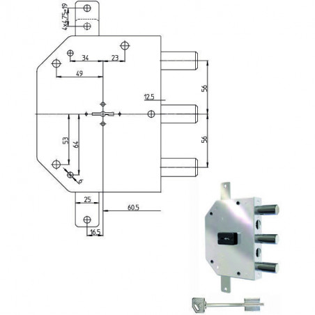 Serratura Sic.Triplice Sx Dm 2105-61N Cr