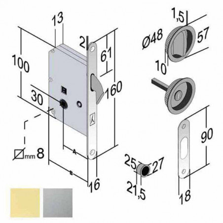 Serratura Inf.Legno Scorrevoli E50 Bagno Ol Bon Gb