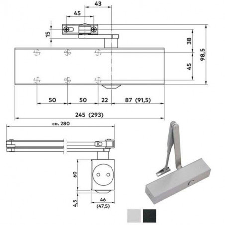 Chiudiporta Aerodinamico Argento Ts 83 Bca Dorma