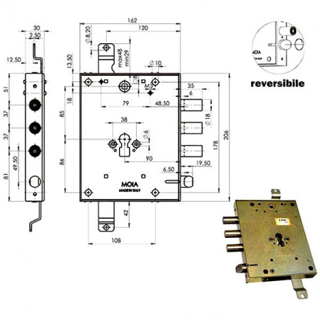 Serratura Sic.Triplice Dx Cil.E89 Rmga664/373 Moia