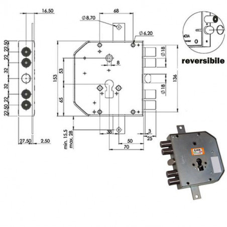 Serratura Sic.Triplice Dx Cil. E73 Rte654/220 Moia