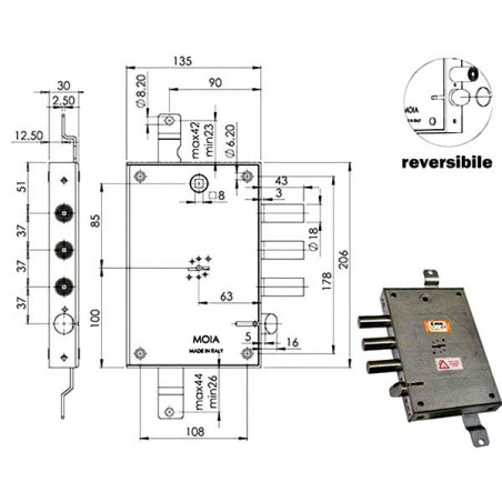 Serratura Sic.Triplice Dx Dm E63 614/370 Moia