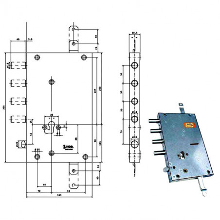 Serratura Sic.Triplice Cil.E70 Rsblt664/500Rf Moia