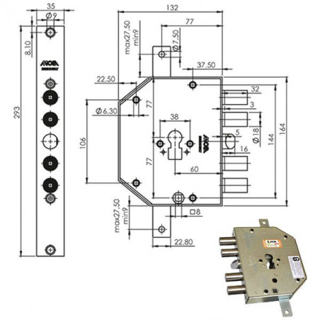 Serratura Sic.Triplice Dx Cil. E60 Cp954Dfb Moia