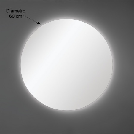 Specchio da Parete Rotondo Diametro 60 cm spessore 4mm con Illuminazione LED