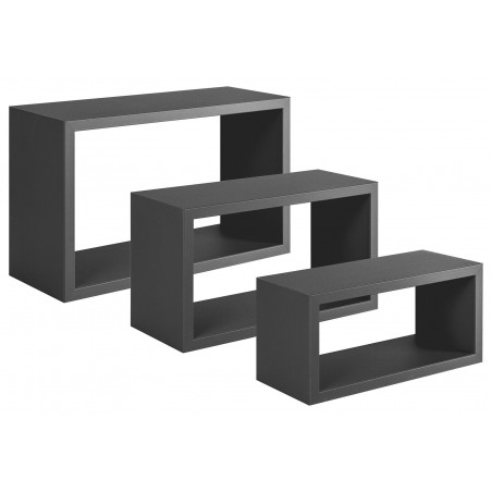 Set 3 Mensole da Parete Trittico Nero 45x27x15.5 - 40x22x15.5 - 35x17x15.5 cm Sanitec