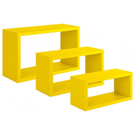 Set 3 Mensole da Parete Trittico Giallo Canarino 45x27x15.5 - 40x22x15.5 - 35x17x15.5 cm Sanitec